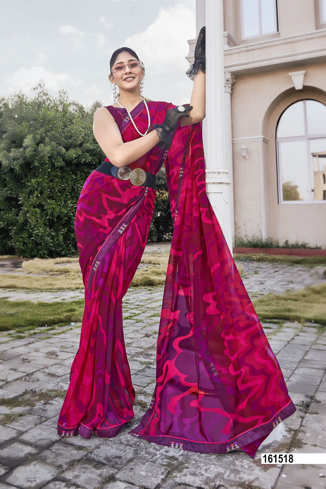 Chhanchhan By Vallabhi Georgette Abstract Printed Saree Wholesale In India